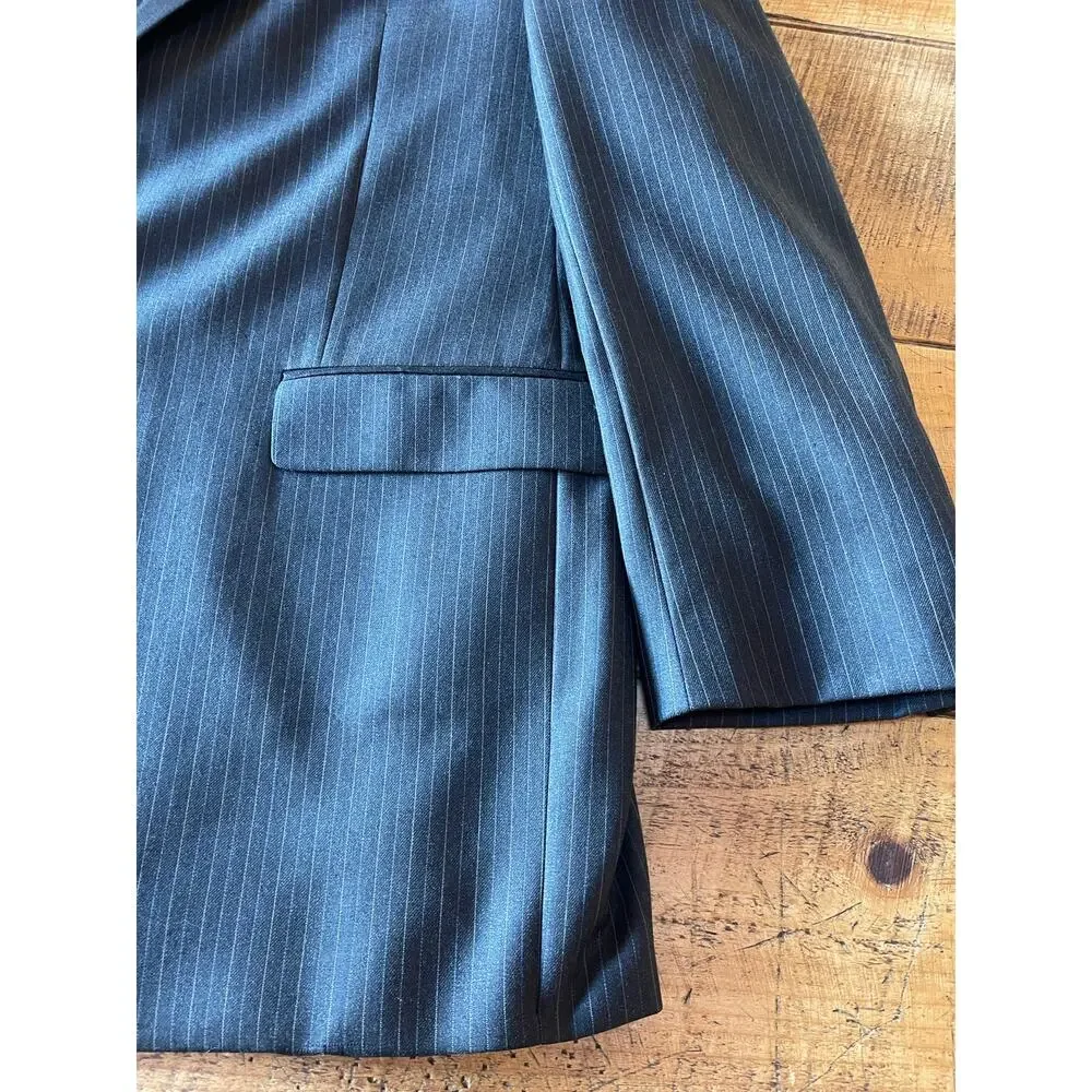 Mens Lauren Ralph Lauren 100% Wool‎ Gray Pinstripe Blazer Sport Jacket Size 46L